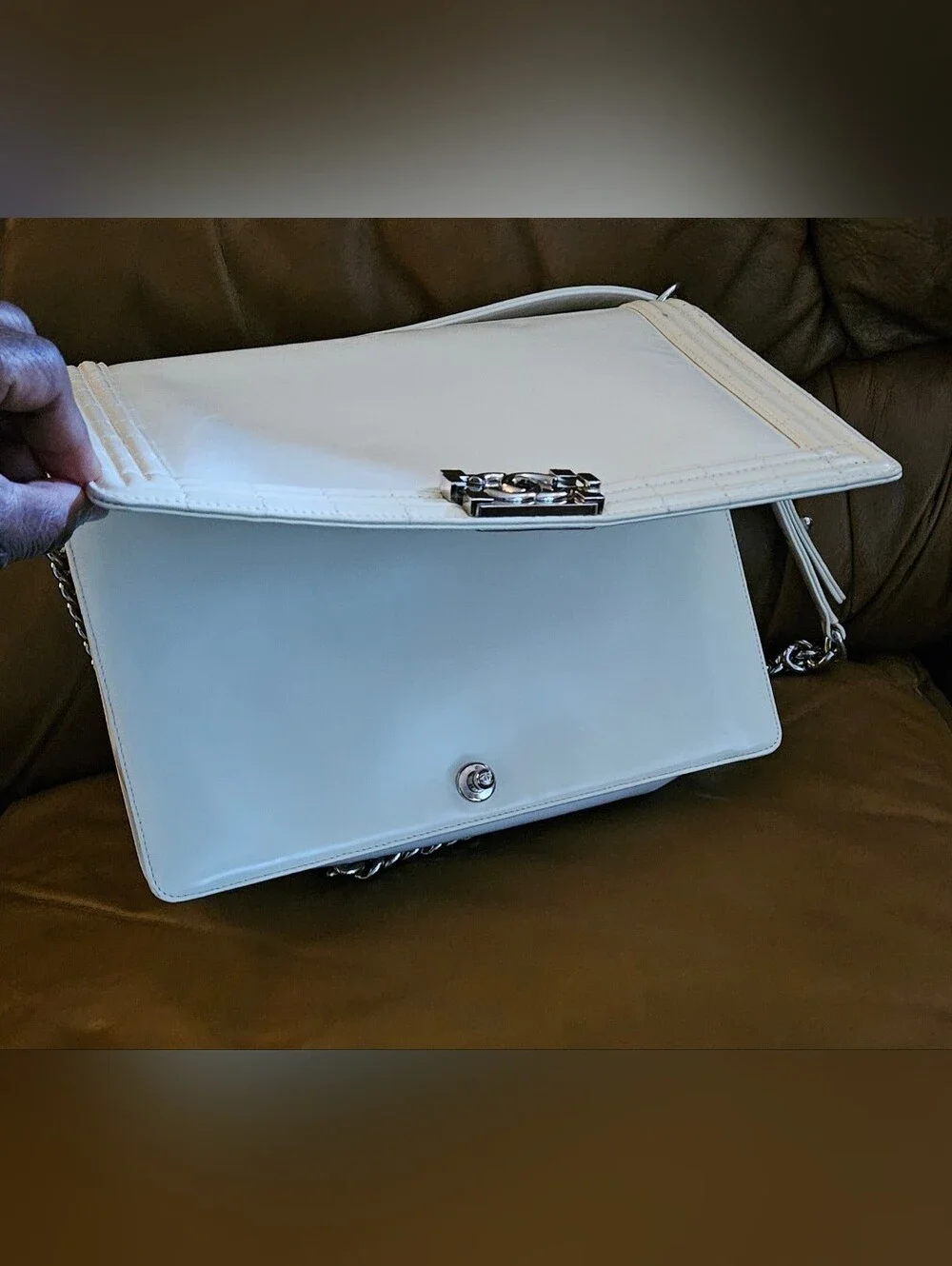 Chanel Boy Cream Leather High-End Luxury Chain Shoulder Bag (LIMITED EDITION)